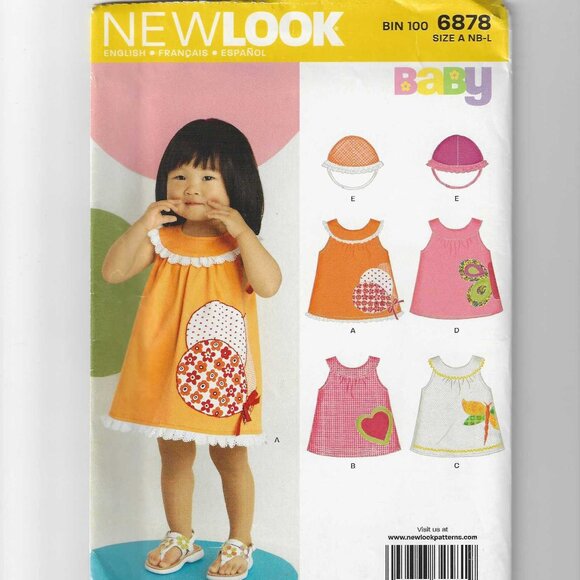 3/$15 New Look Pattern 6878 Baby Sundress and Hat - Size A (NB-L) Uncut - Picture 1 of 3